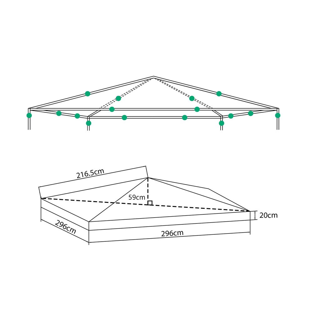 Top di Ricambio per Gazebo - Poliestere Verde - FERLIVING 3x3 mt