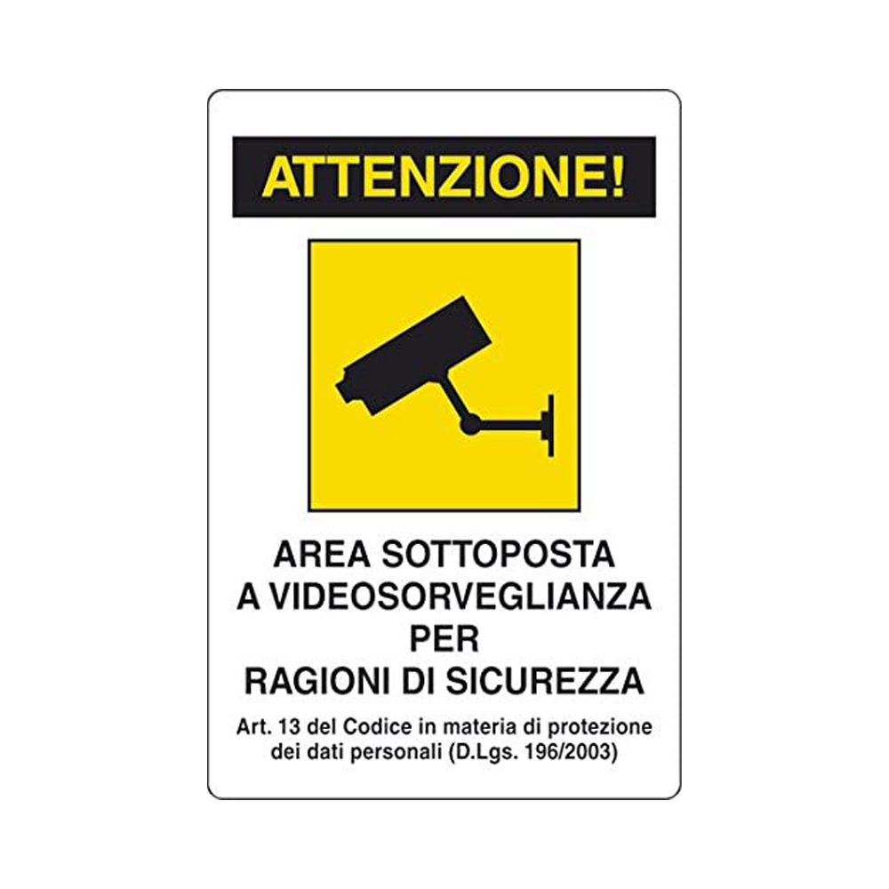Cartello in plastica 12x18 cm - area videosorvegliata (art. 13).