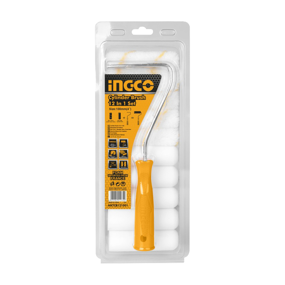 Set Rulli Cilindrici 12 in 1 INGCO - Manico, 5 Rulli Lana e 5 Rulli Moltopren