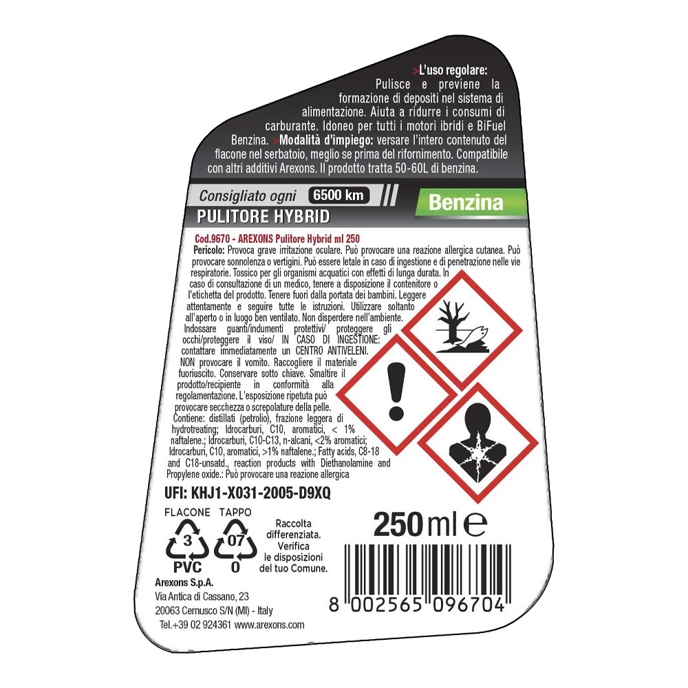 Additivo Pulitore Hybrid 250 ml AREXONS - per Motori a Benzina e Bi-Fuel
