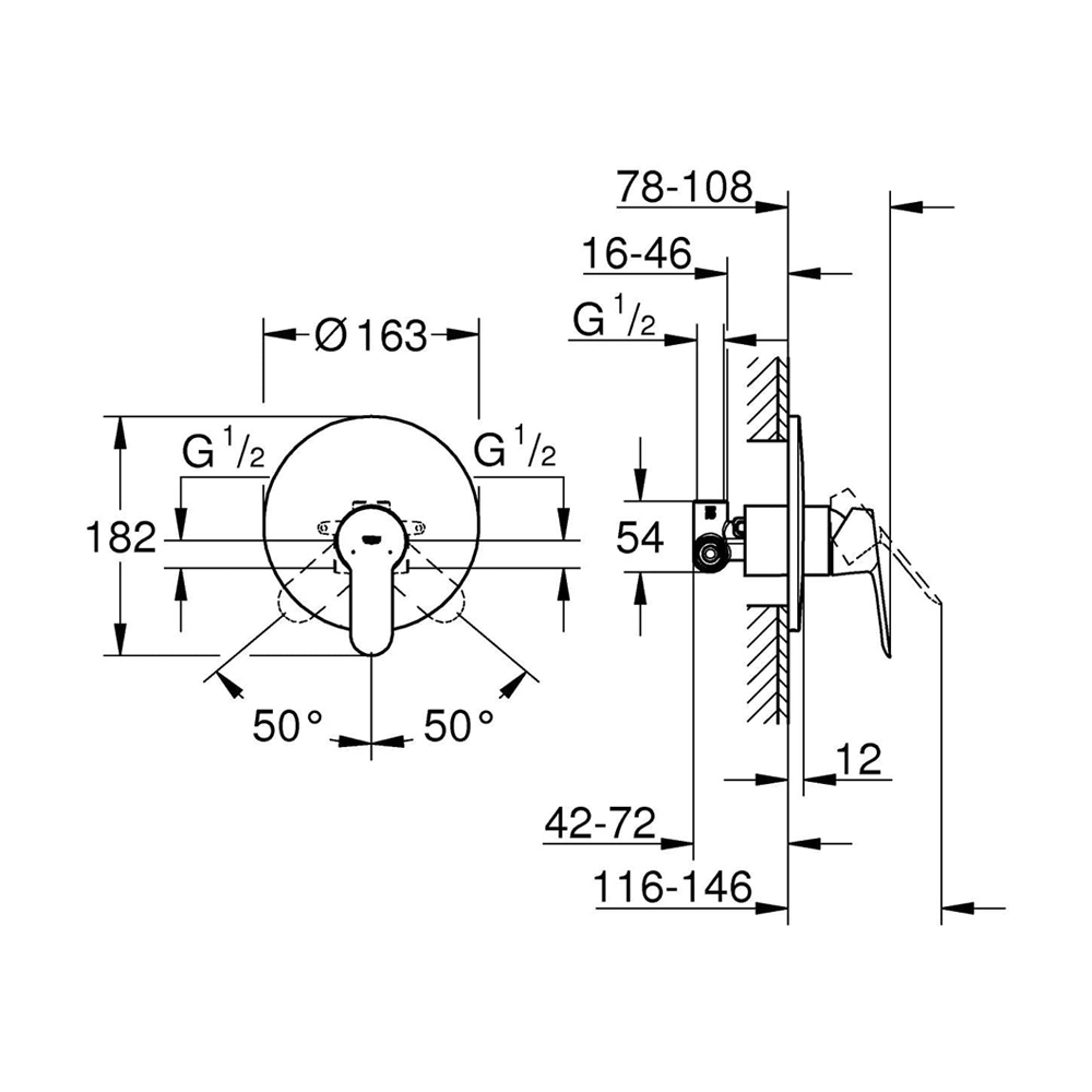 Miscelatore Monocomando per Doccia ad Incasso Bauedge GROHE - Finitura Cromata