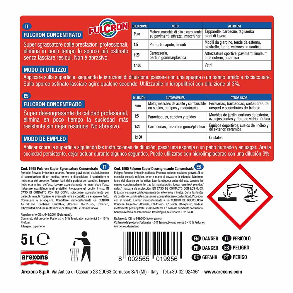 x3 Super Sgrassatore Detergente Professionale Concentrato FULCRON 5 Lt - 3 Pz