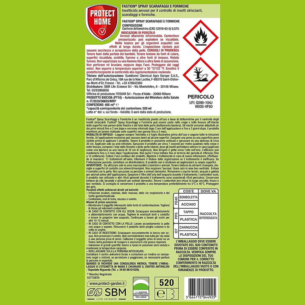 Fastion Spray Scarafaggi e Formiche 400 ml PROTECT HOME - Deltametrina
