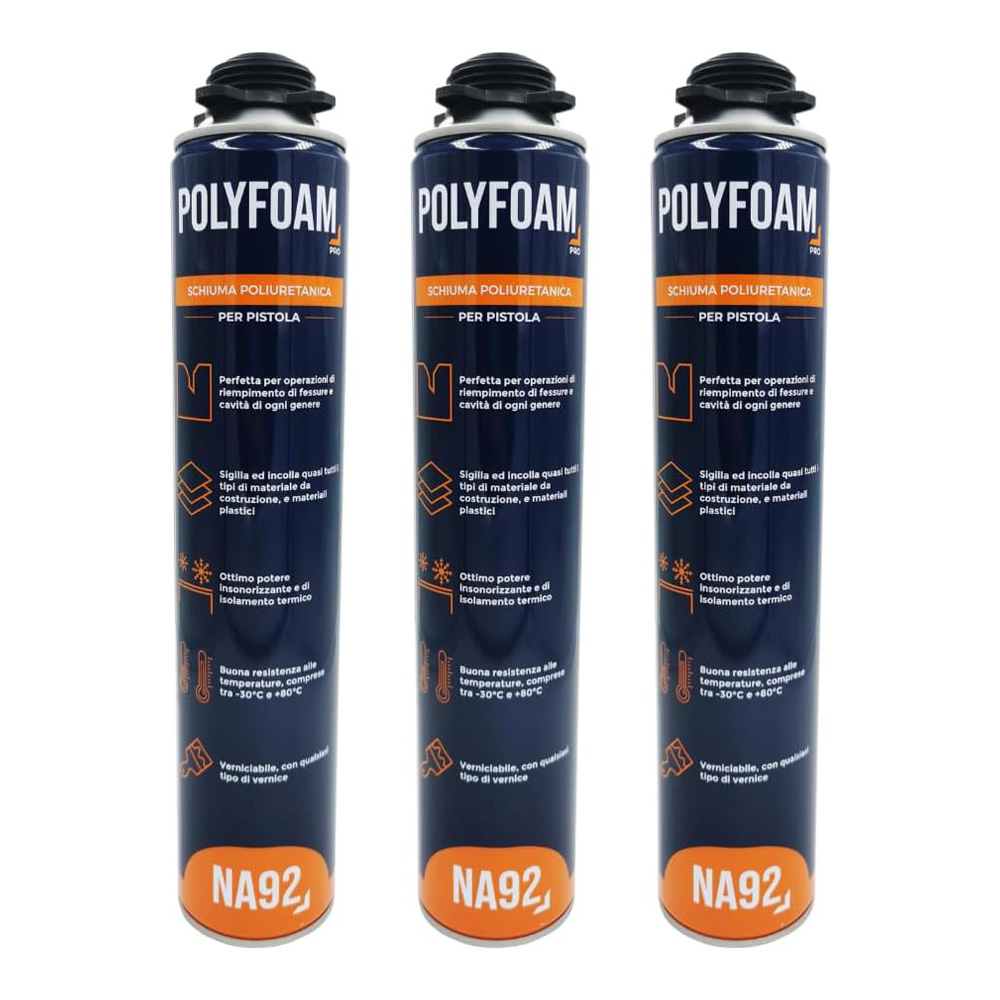 Schiuma poliuretanica per pistola polyfoam na92 pro 750 ml - conf. 3 pezzi.