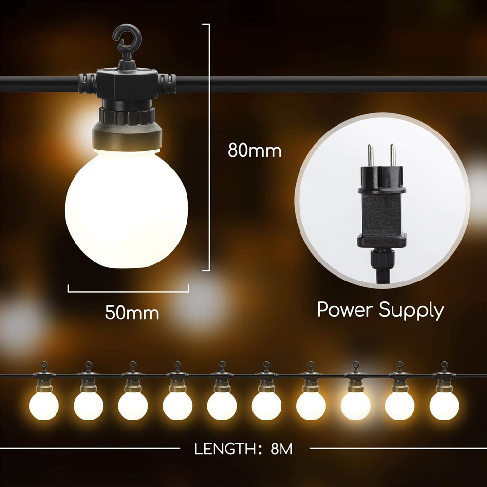 Catena Luminosa Decorativa con 10 Lampadine Opache 8 mt - Impermeabile IP44