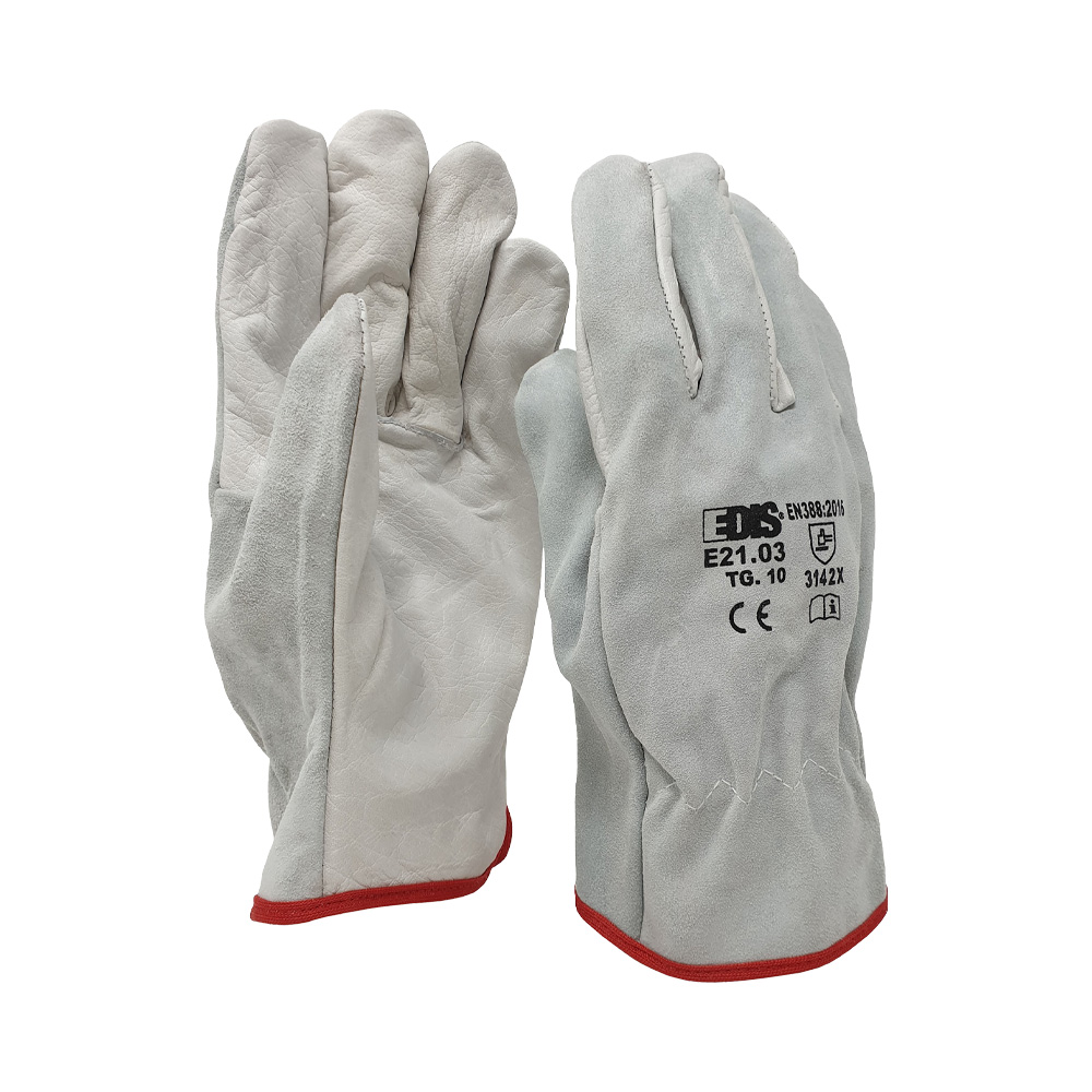 Guanti in pelle di bovino con dorso in crosta tg.9 ferwork - conf. 12 paia.