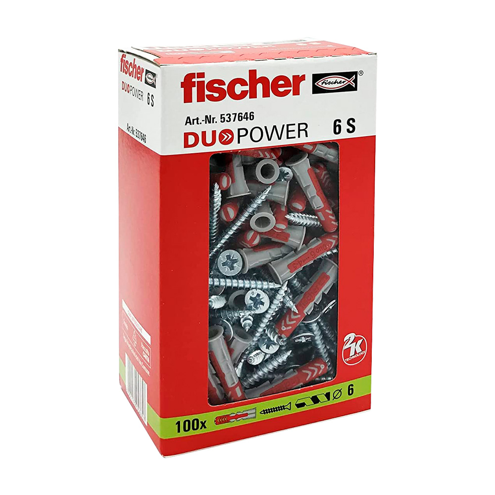 Tassello universale con vite duo power s 6 mm fischer - conf. 100 pezzi.
